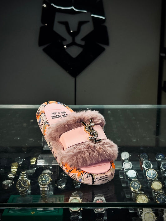 YSL Fur Slides